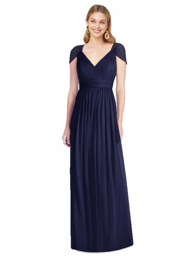 Dunkelmarine Trompete V-Ausschnitt Chiffon Lange Brautjungfernkleider Websites