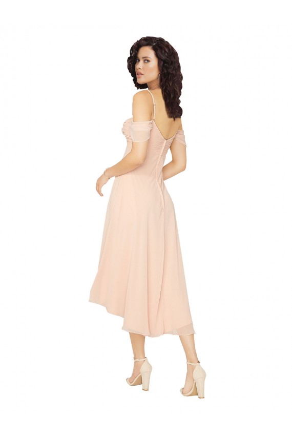 Eisrosa A-Linien Quadrat Ausschnitt Midi Chiffon Kurze Brautjungfernkleider Websites