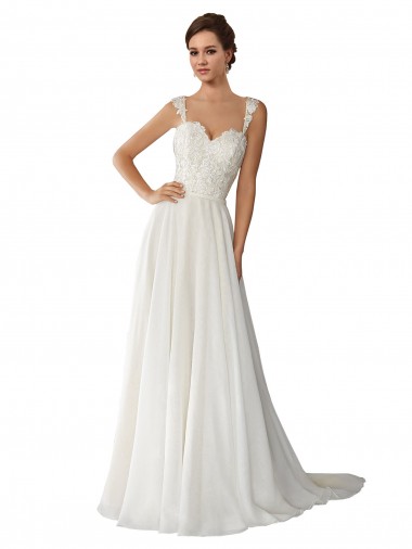 Elfenbein A-Linien Kapelle-schleppe Chiffon Spitze Brautkleider Websites