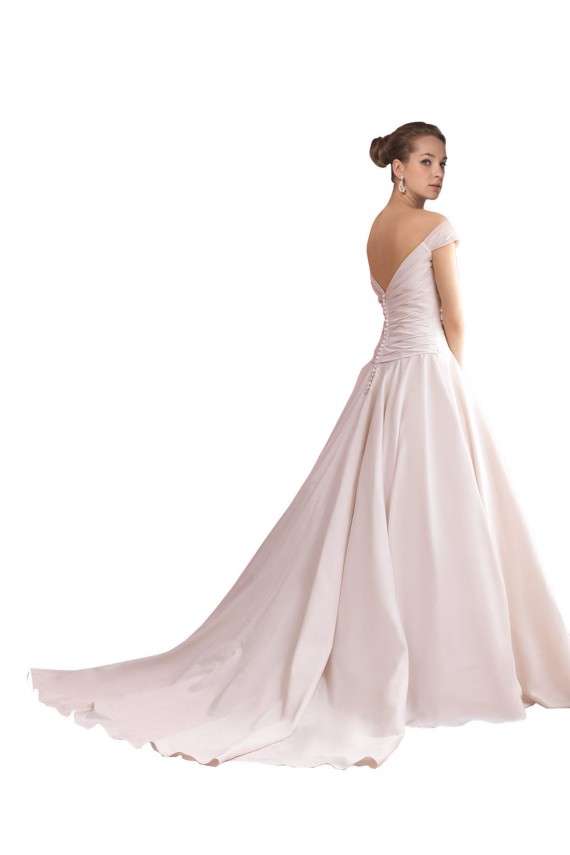 Elfenbein A-Linien Off-Schulter Kapelle-schleppe Satin Brautkleider Websites