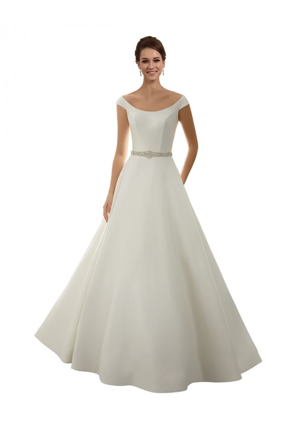 Elfenbein A-Linien Off-Schulter Kapelle-schleppe Satin Klassisch Brautkleider Websites