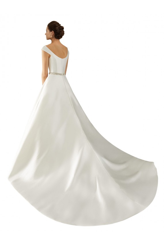 Elfenbein A-Linien Off-Schulter Kapelle-schleppe Satin Klassisch Brautkleider Websites