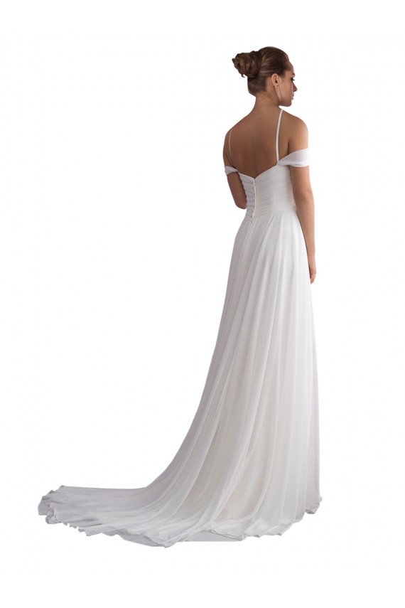 Elfenbein A-Linien Off-Schulter Sweep Zug Chiffon Strand Brautkleider Websites