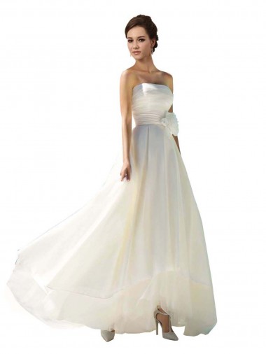 Elfenbein A-Linien Trägerlos Chiffon Brautkleider Websites