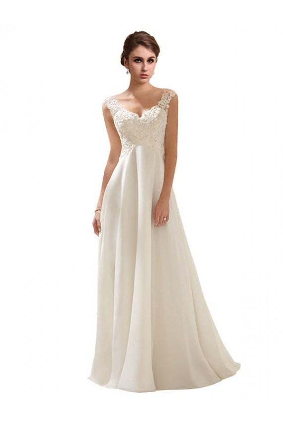 Elfenbein A-Linien V-Ausschnitt Sweep Zug Chiffon Spitze Brautkleider Websites