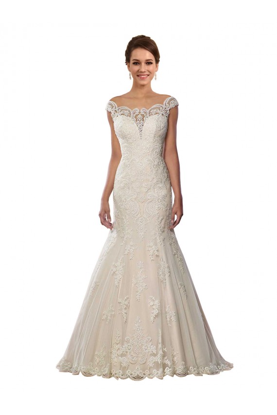 Elfenbein & Champagner Meerjungfrau Off-Schulter Kapelle-schleppe Spitze Boho Brautkleider Websites