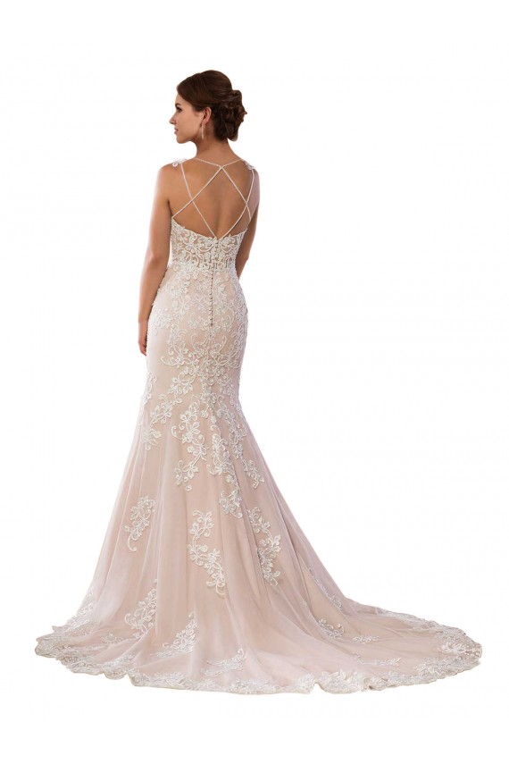 Elfenbein & Champagner Meerjungfrau Spaghetti-Träger Kapelle-schleppe Spitze Boho Brautkleider Websites