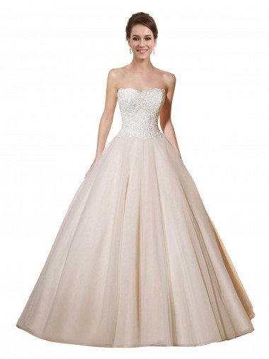Elfenbein & Champagner Prinzessin Kapelle-schleppe Tüll Spitze Brautkleider Websites