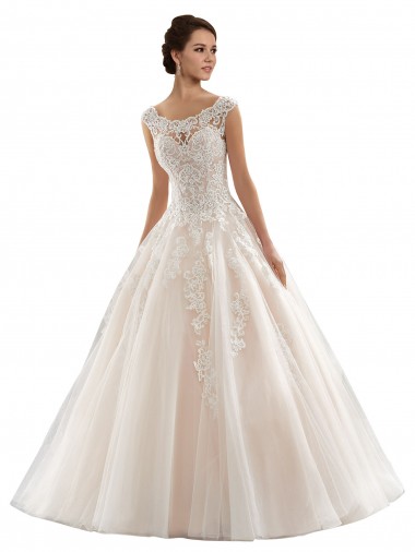 Elfenbein & Champagner Prinzessin Kapelle-schleppe Tüll Spitze Brautkleider Websites
