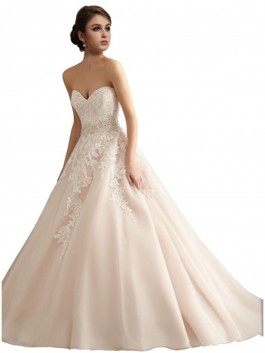 Elfenbein & Champagner Prinzessin V-Ausschnitt Kathedrale Schleppe Tüll Spitze Brautkleider Websites