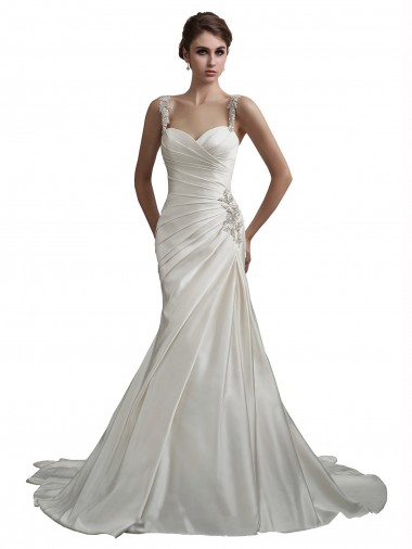 Elfenbein Meerjungfrau Kapelle-schleppe Satin Strand Brautkleider Websites