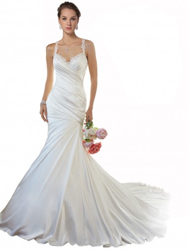 Elfenbein Meerjungfrau Kapelle-schleppe Satin Strand Brautkleider Websites