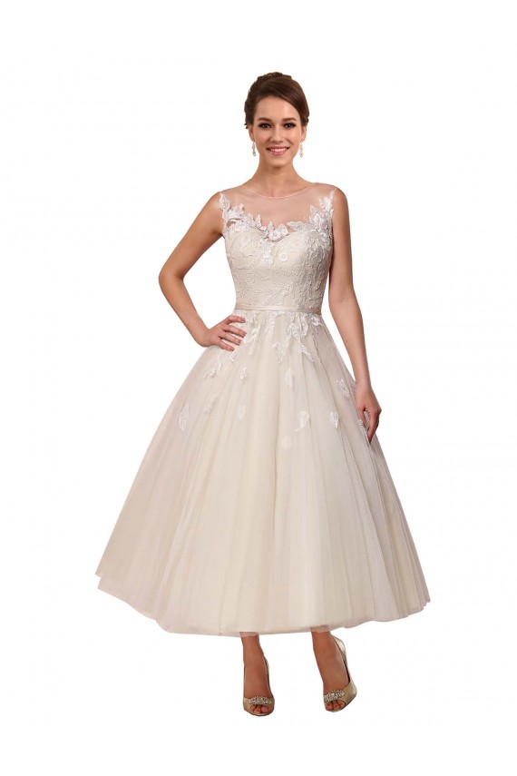 Elfenbein Prinzessin Illusion Ausschnitt Wadenlang Tüll Spitze Brautkleider Websites