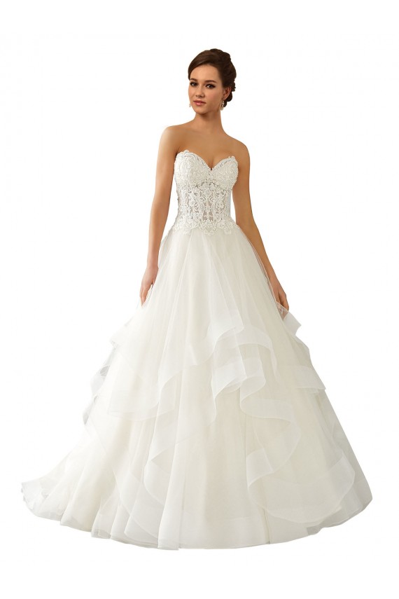 Elfenbein Prinzessin Kapelle-schleppe Satin Tüll Spitze Brautkleider Websites