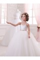 Elfenbein Prinzessin Kapelle-schleppe Tüll Lange Blumenmädchenkleider Websites