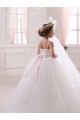 Elfenbein Prinzessin Kapelle-schleppe Tüll Lange Blumenmädchenkleider Websites