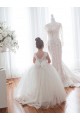Elfenbein Prinzessin Kapelle-schleppe Tüll Spitze Lange Blumenmädchenkleider Websites