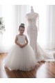 Elfenbein Prinzessin Kapelle-schleppe Tüll Spitze Lange Blumenmädchenkleider Websites