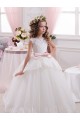 Elfenbein Prinzessin Kapelle-schleppe Tüll Spitze Lange Blumenmädchenkleider Websites