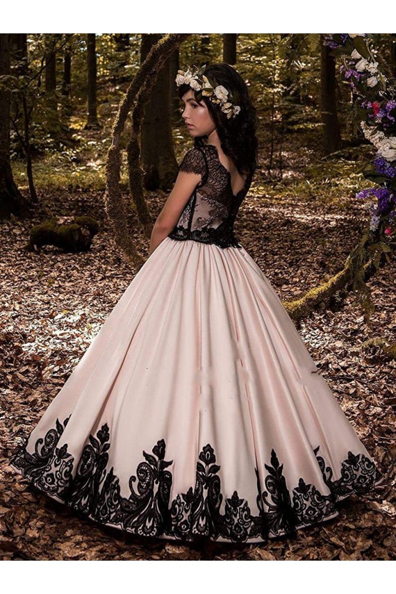 Elfenbein Prinzessin Satin Spitze Lange Blumenmädchenkleider Websites