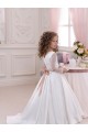 Elfenbein Prinzessin V-Ausschnitt Kapelle-schleppe Satin Spitze Lange Blumenmädchenkleider Websites