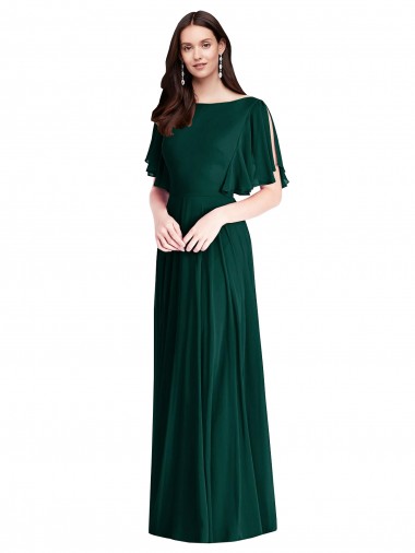 Evergrün A-Linien Chiffon Lange Brautjungfernkleider Websites