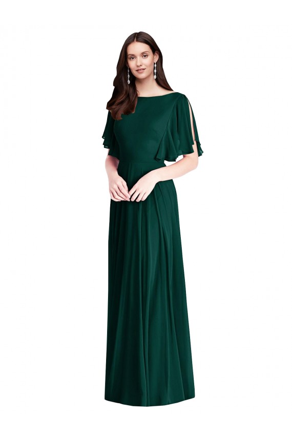 Evergrün A-Linien Chiffon Lange Brautjungfernkleider Websites