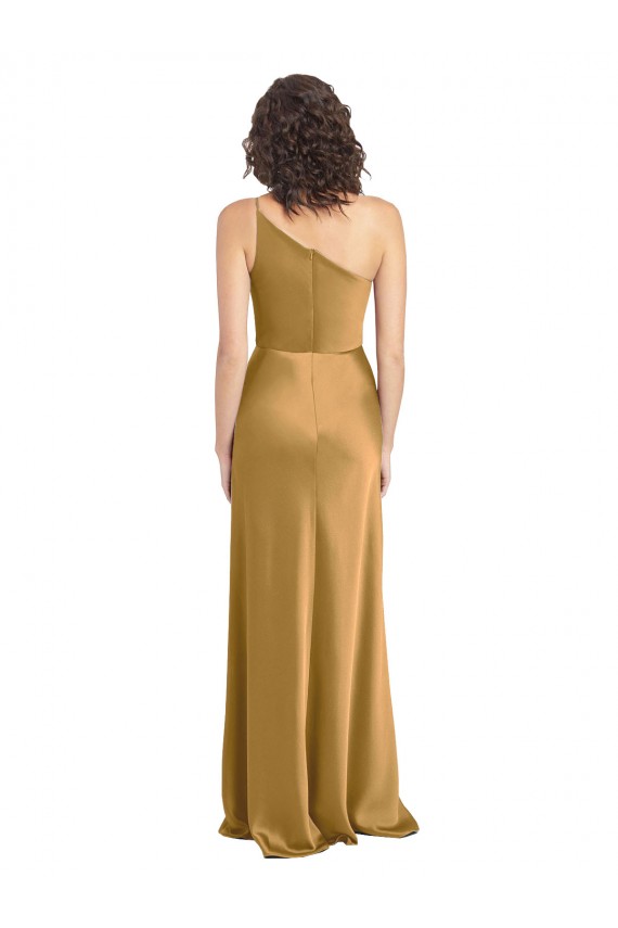 Gold A-Linien Eine-Schulter Stretch-Satin Lange Formale Brautjungfernkleider / Abendkleider / Abiballkleider Websites