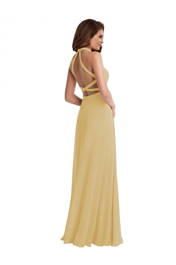Gold A-Linien Neckholder Chiffon Lange Brautjungfernkleider Websites