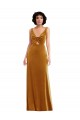 Gold Trompete V-Ausschnitt Stretch-Samt Lange Brautjungfernkleider / Abiballkleider Websites