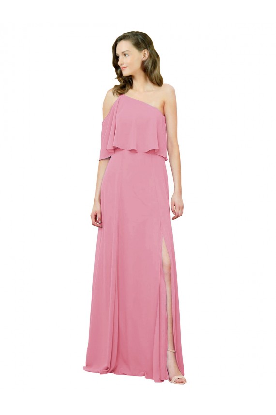 Hautrosa A-Linien Eine-Schulter Chiffon Lange Brautjungfernkleider Websites