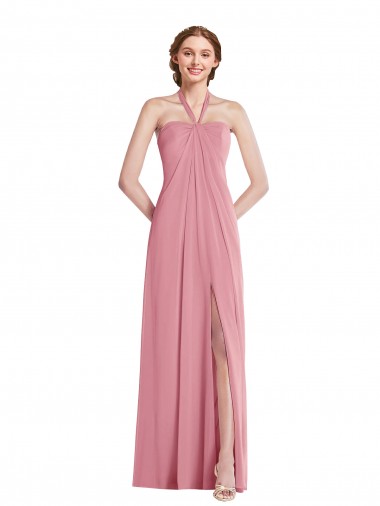Hautrosa A-Linien Neckholder Chiffon Lange Brautjungfernkleider Websites