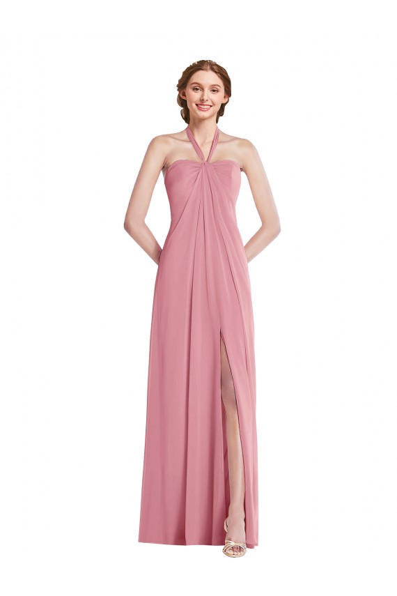 Hautrosa A-Linien Neckholder Chiffon Lange Brautjungfernkleider Websites