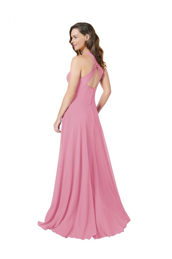 Hautrosa A-Linien Neckholder Chiffon Lange Brautjungfernkleider / Abiballkleider Websites