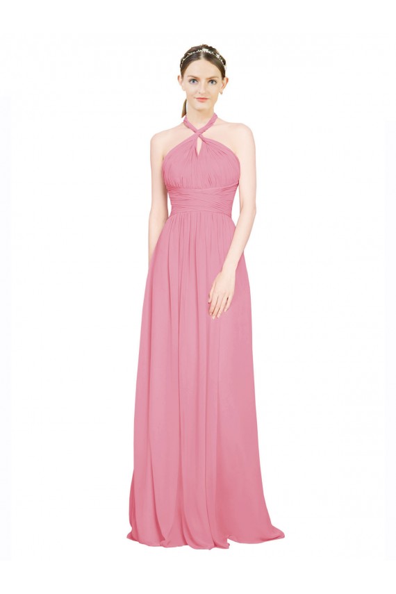 Hautrosa A-Linien Neckholder V-Ausschnitt Chiffon Lange Brautjungfernkleider Websites