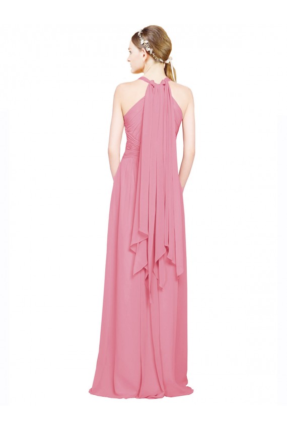 Hautrosa A-Linien Neckholder V-Ausschnitt Chiffon Lange Brautjungfernkleider Websites