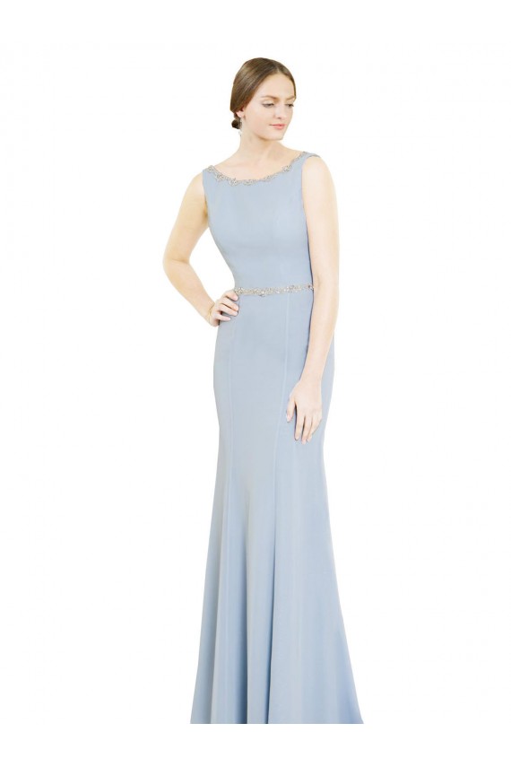 Helles Himmelblau A-Linien Bootshals Stehkragen Ausschnitt Chiffon Lange Brautjungfernkleider Websites