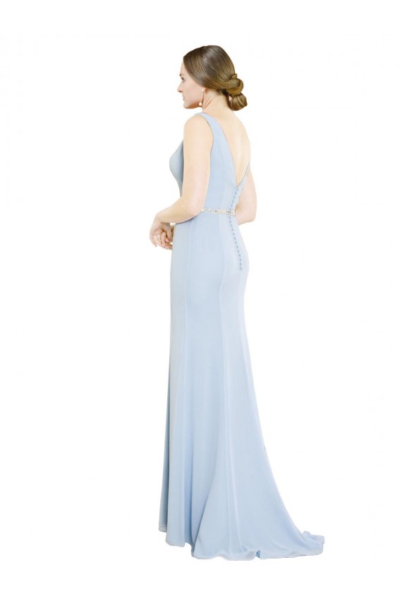 Helles Himmelblau A-Linien Bootshals Stehkragen Ausschnitt Chiffon Lange Brautjungfernkleider Websites