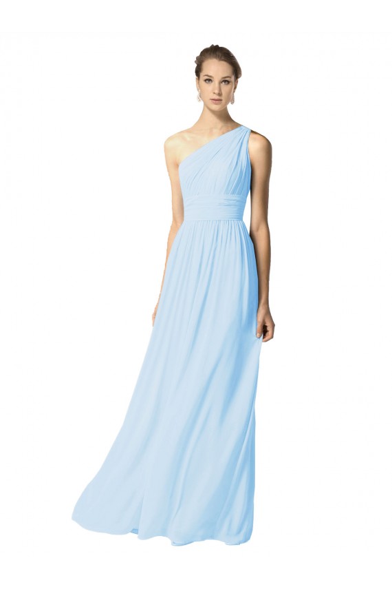 Helles Himmelblau A-Linien Eine-Schulter Chiffon Lange Brautjungfernkleider Websites