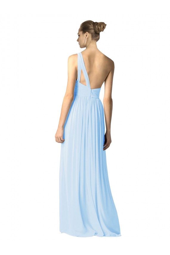Helles Himmelblau A-Linien Eine-Schulter Chiffon Lange Brautjungfernkleider Websites