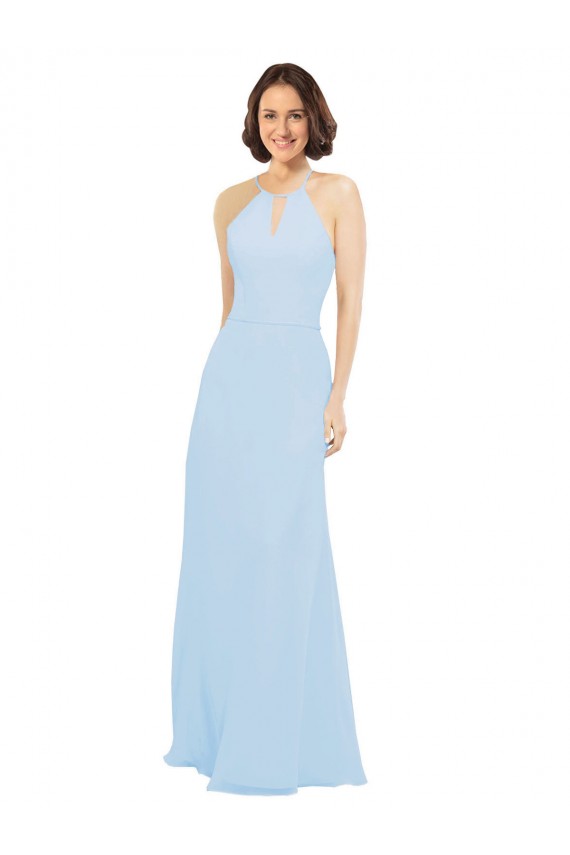 Helles Himmelblau A-Linien Neckholder Chiffon Lange Brautjungfernkleider Websites
