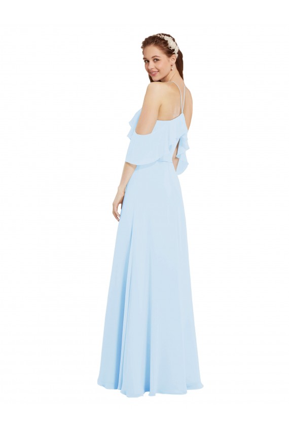 Helles Himmelblau A-Linien Neckholder Chiffon Lange Brautjungfernkleider Websites