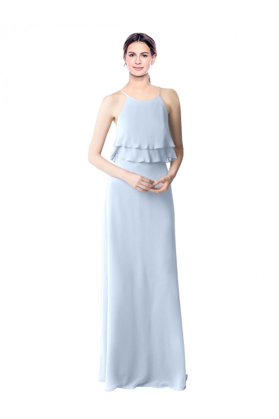 Helles Himmelblau A-Linien Neckholder Chiffon Lange Brautjungfernkleider Websites