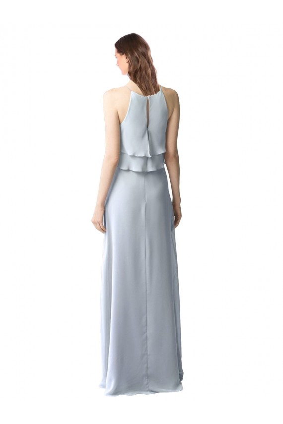 Helles Himmelblau A-Linien Neckholder Chiffon Lange Brautjungfernkleider Websites