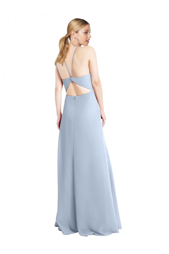 Helles Himmelblau A-Linien Neckholder Chiffon Lange Brautjungfernkleider Websites