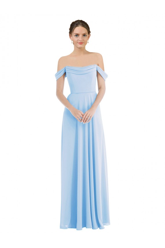 Helles Himmelblau A-Linien Off-Schulter Chiffon Lange Formale Brautjungfernkleider / Abendkleider Websites