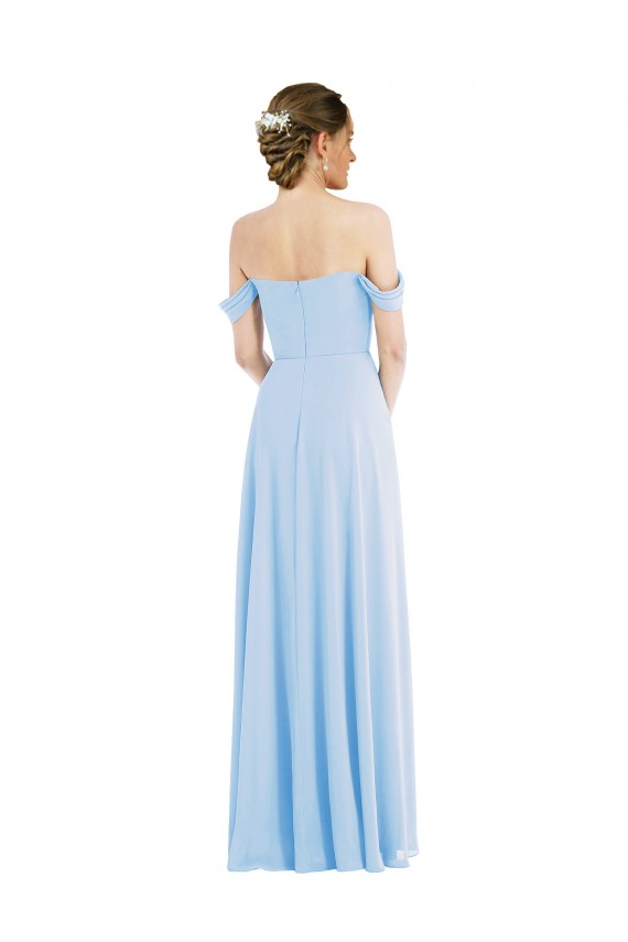 Helles Himmelblau A-Linien Off-Schulter Chiffon Lange Formale Brautjungfernkleider / Abendkleider Websites
