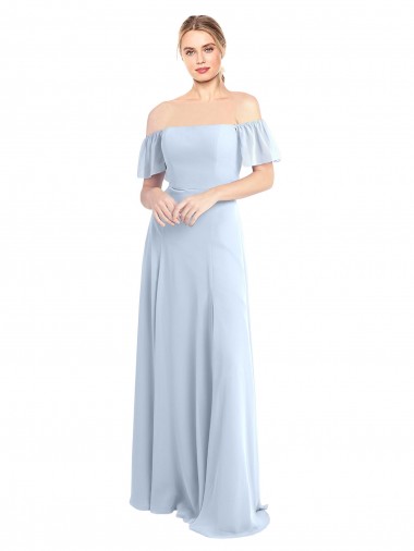 Helles Himmelblau A-Linien Off-Schulter Quadrat Ausschnitt Chiffon Lange Brautjungfernkleider Websites