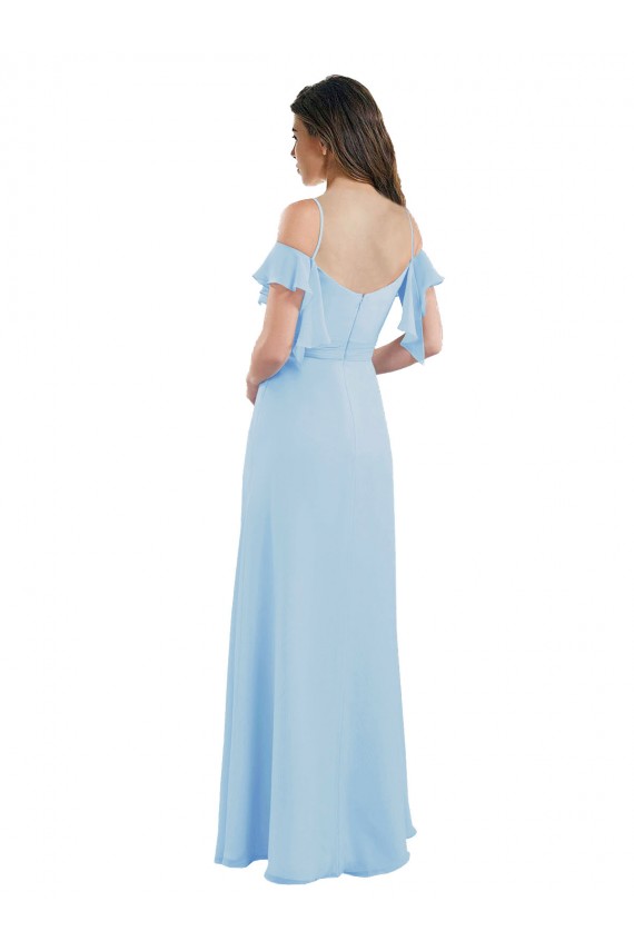 Helles Himmelblau A-Linien Spaghetti-Träger Chiffon Lange Brautjungfernkleider Websites