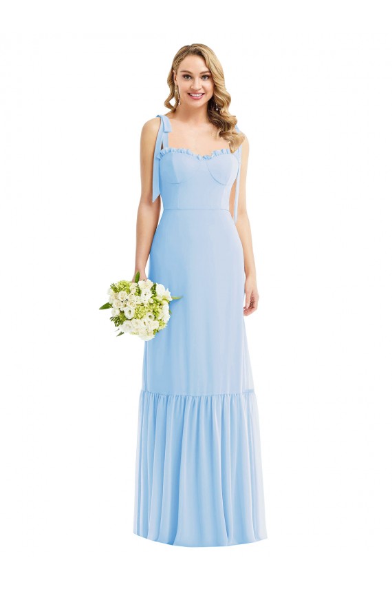 Helles Himmelblau A-Linien Spaghetti-Träger Chiffon Lange Brautjungfernkleider Websites